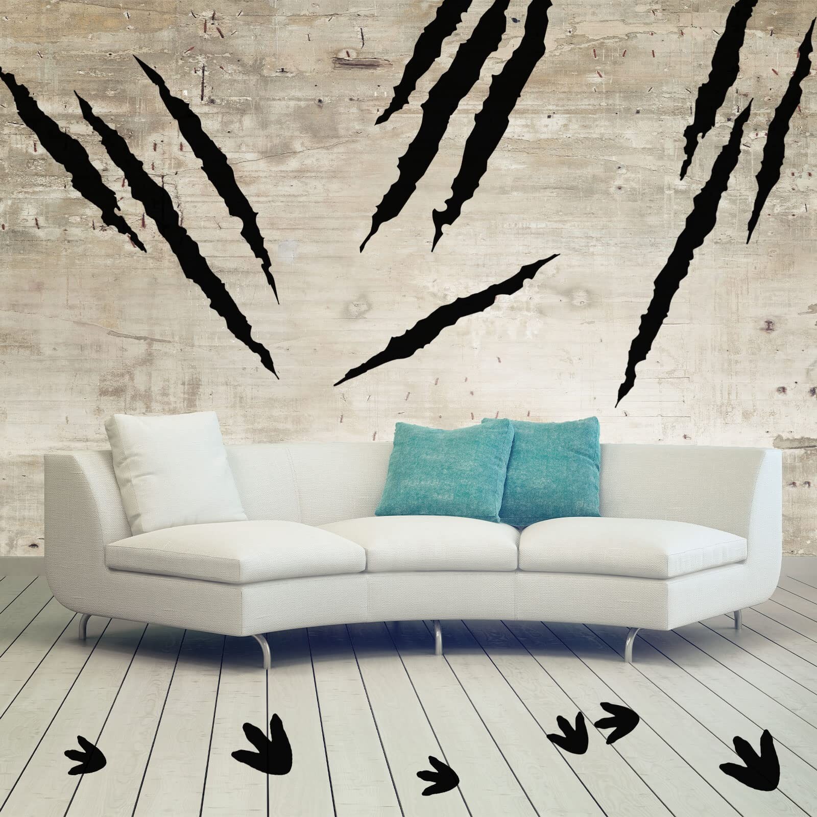 78 Pcs Dinosaur Footprints Floor Decals Black Ripped Scratches Vinyl Sticker …