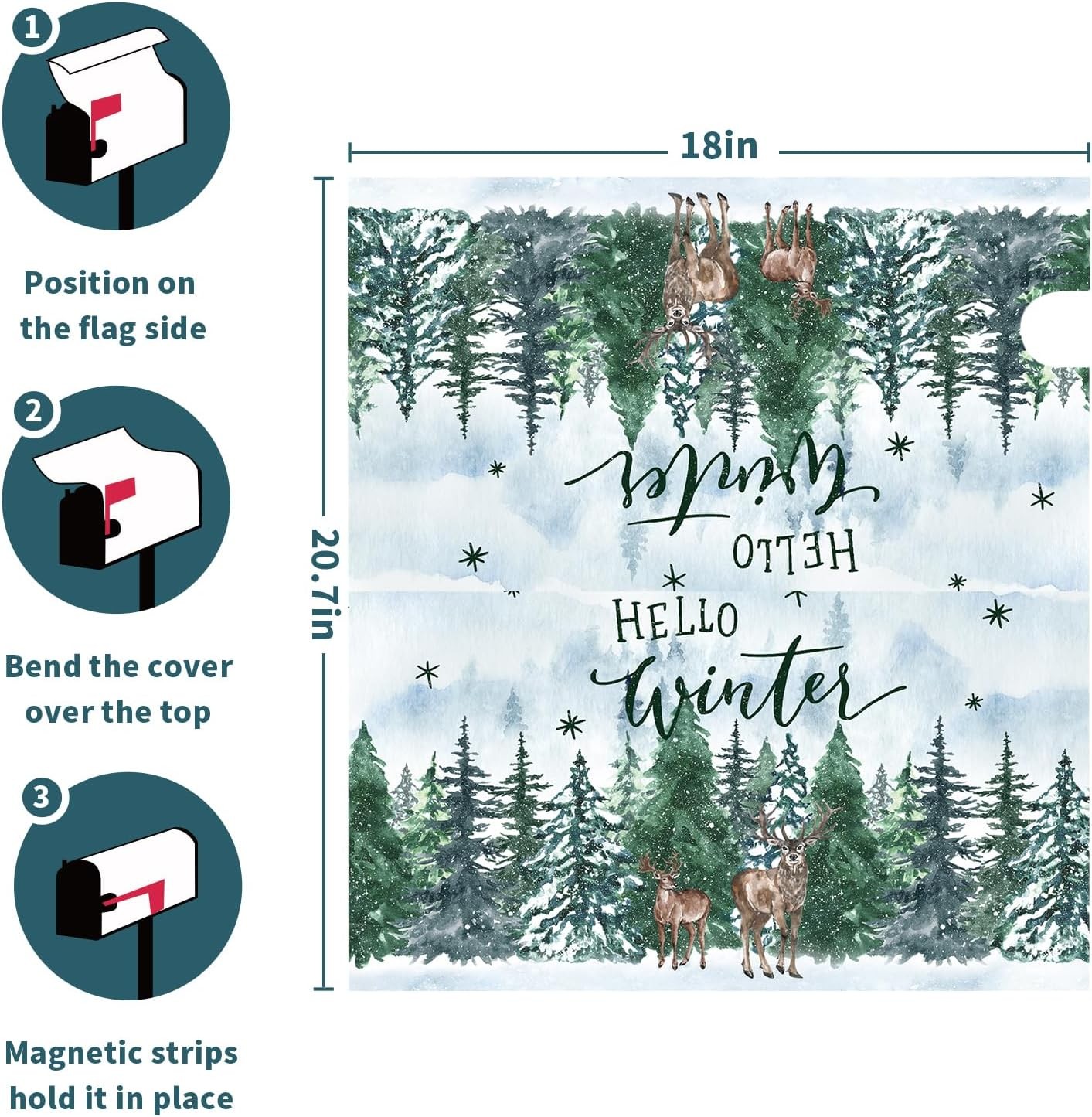 Hello Winter Welcome Pine Trees Mailbox 21×18 Inch, Snow Green Forest