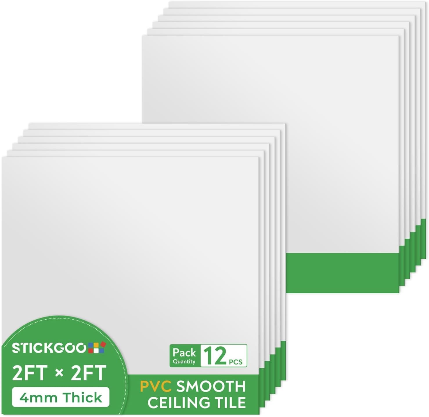 Smooth Drop Ceiling Tiles 2 x2ft, PVC Ceiling Tile 24×24″ Waterproof, Fire-Rated