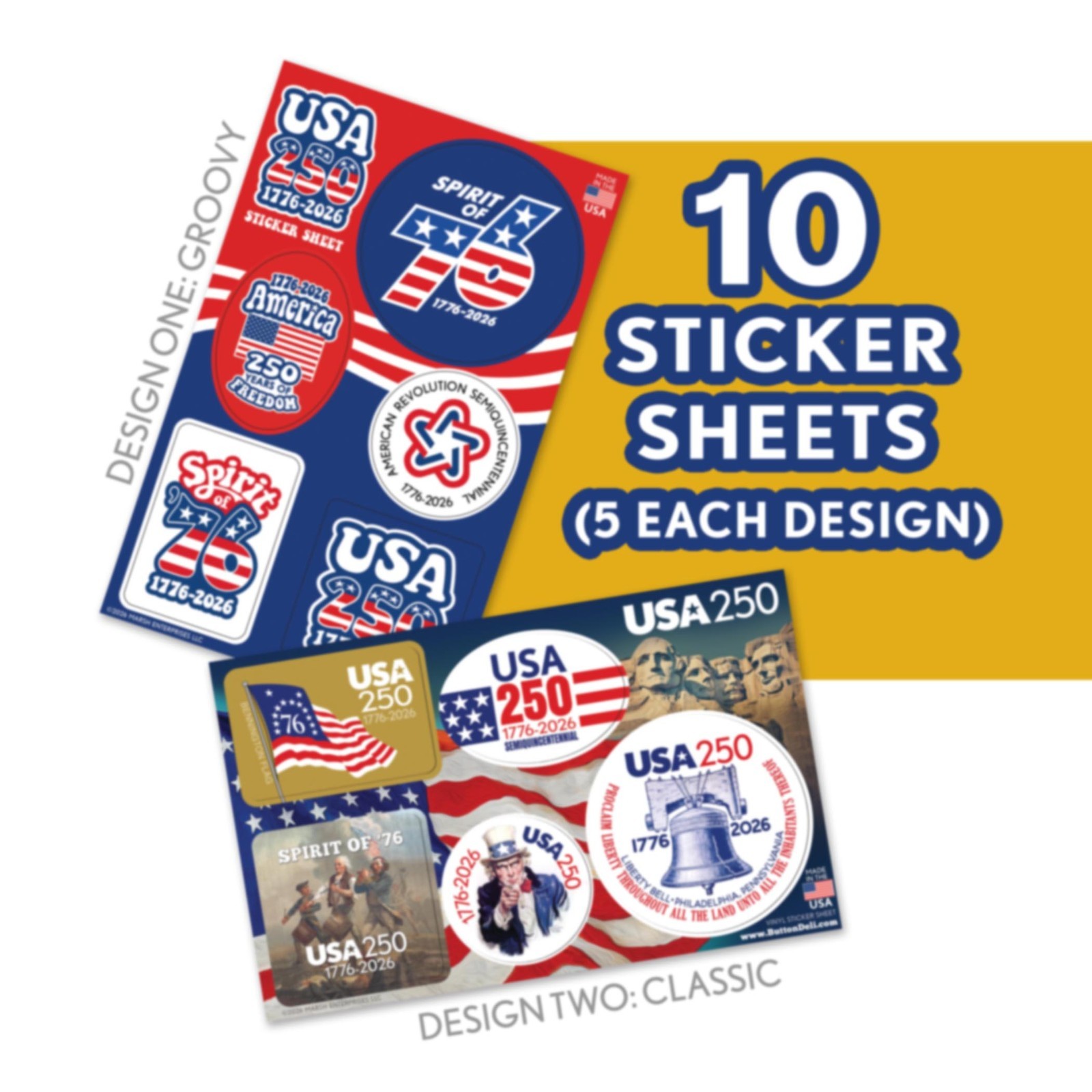 USA America Sticker Sheets – 2 Designs – America, Semiquincentennial 250 Freedom