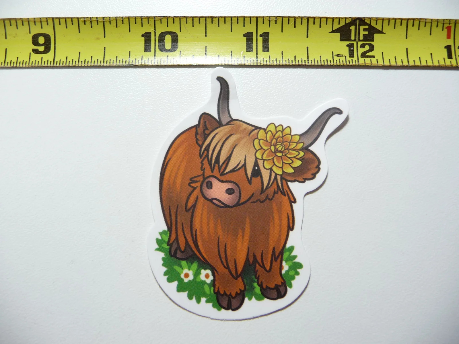 HIGHLAND COW CATTLE HEAD TILT FLOWER SMALL STICKER DECAL FARM RANCH LIVESTOCK