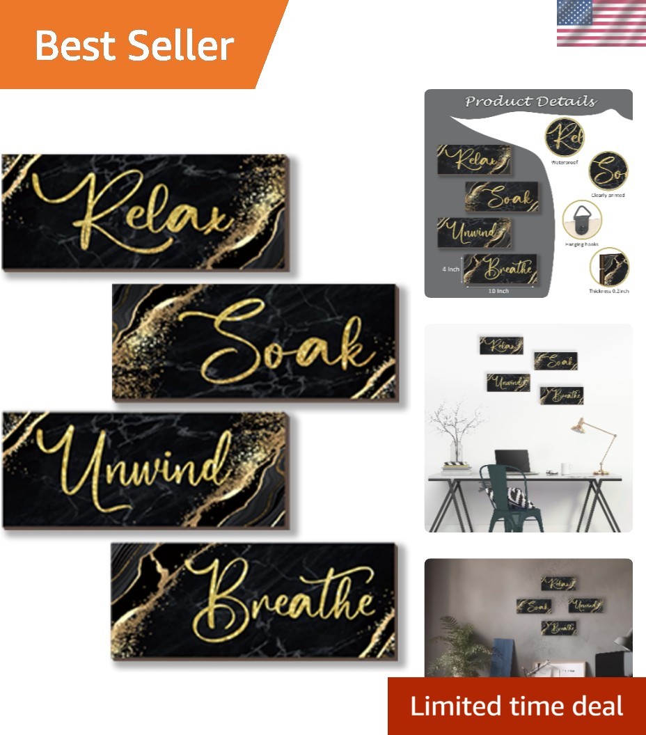 Luxury Black and Gold Wooden Wall Decor – Rustic Marble Style Art for Relaxation