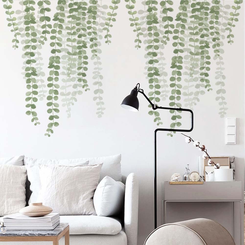 Hanging Green Vine Wall Stickers, String of Pearls Plant Wall Decor Decals Pe…