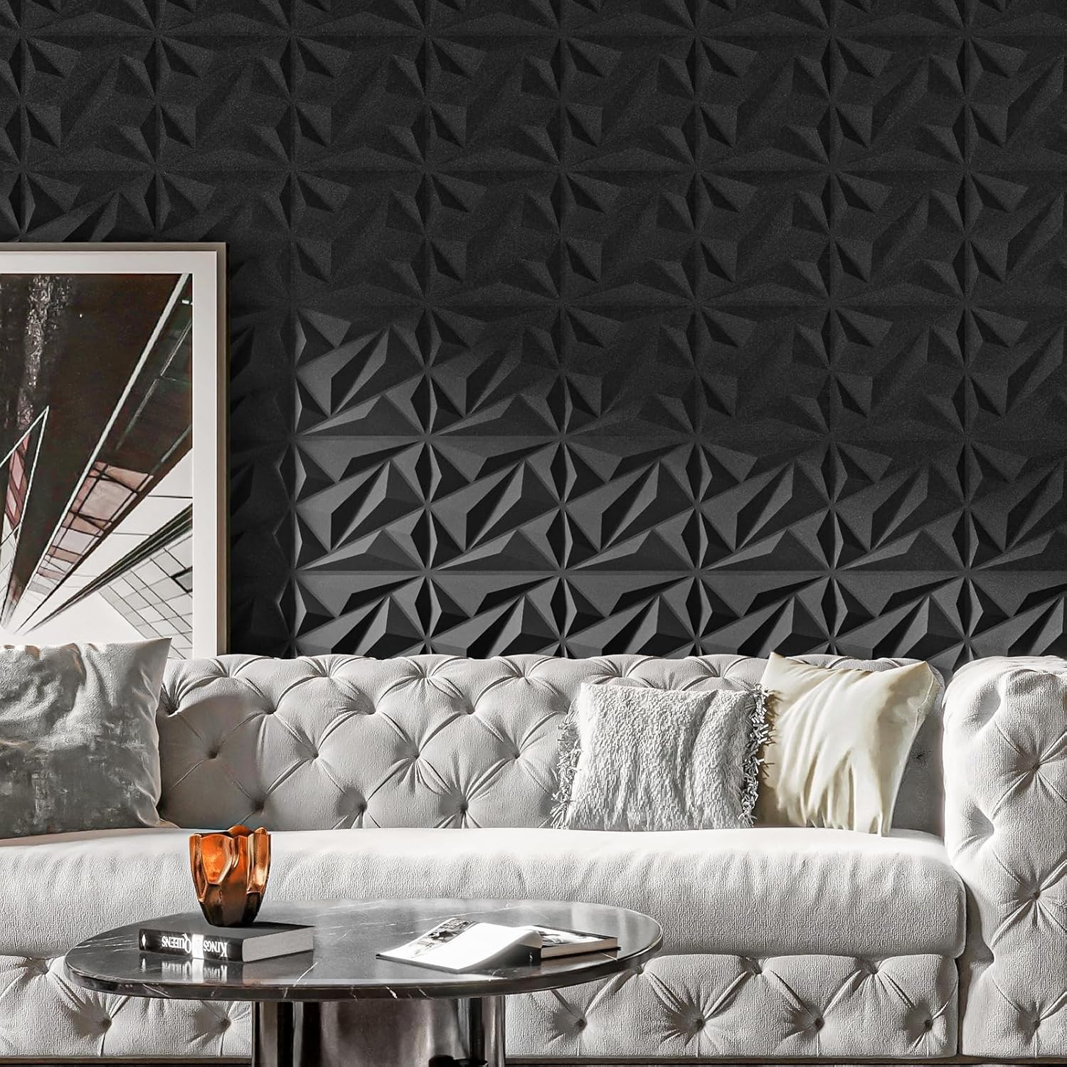 33 Pack Black Textured 3D Wall Panels – Elevate Your Interior Decor Effortlessly