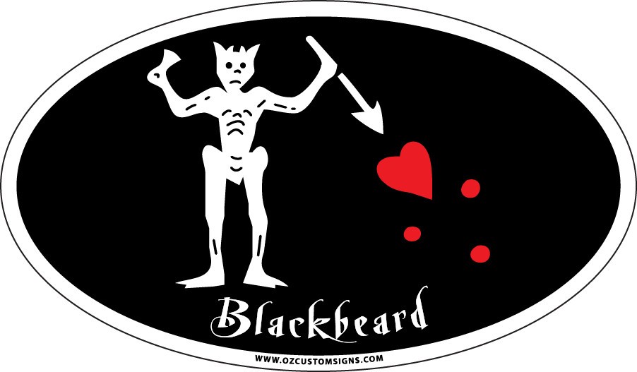 PIRATE – Blackbeard (Edward Teach) – Oval Full Color Decal/Sticker