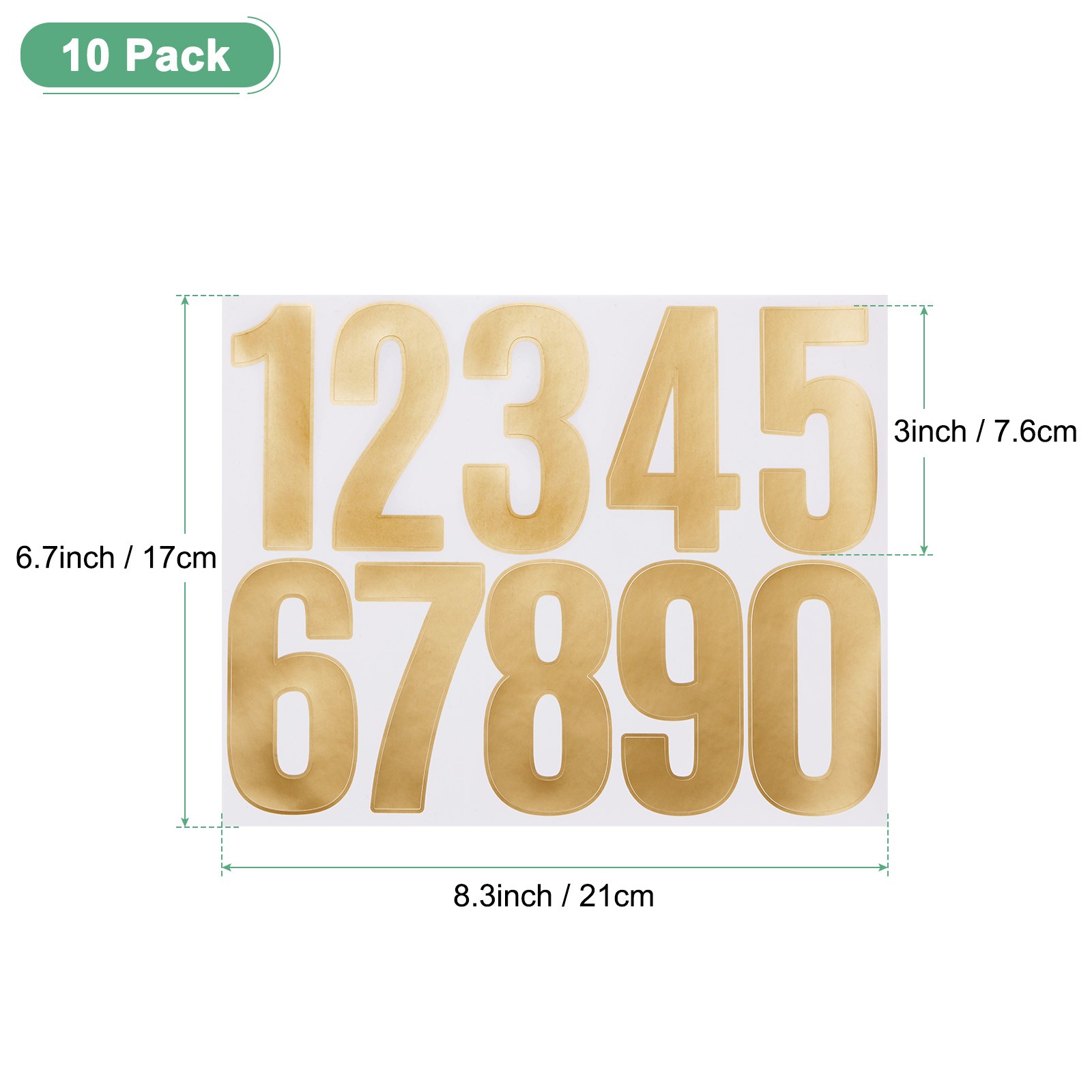 10 Sheets Numeric Stickers, 3″ Stickers with Numbers 0 to 9 [100pcs, Gold]