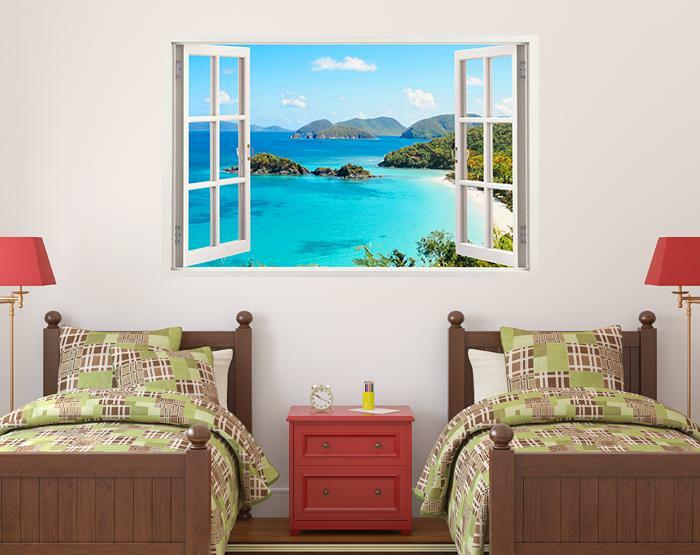 3d window home decor Ocean view islands Tropical wall decals vinyl stickers