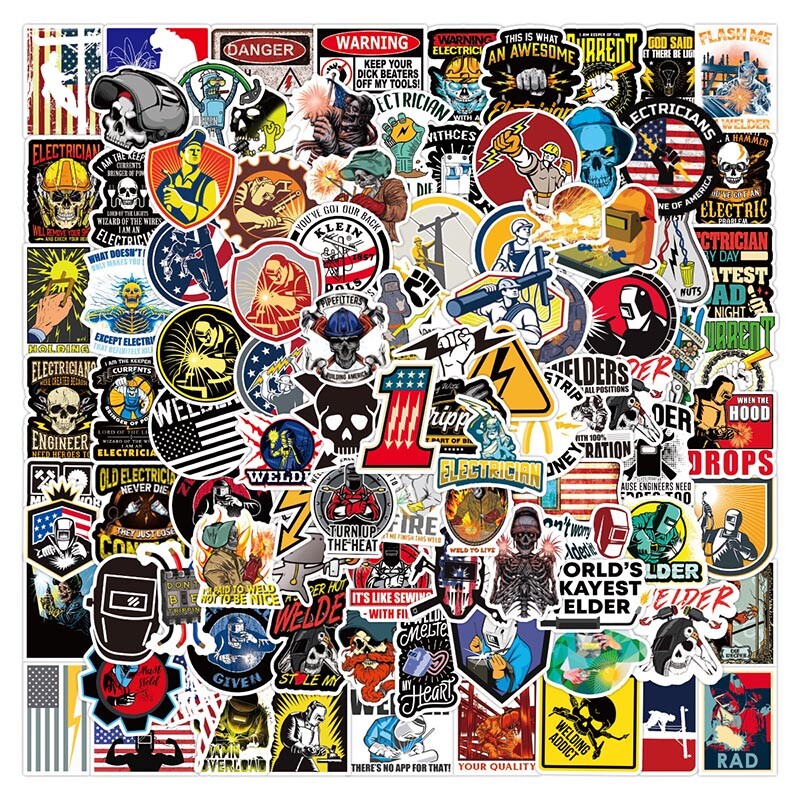 100 Pack Hard Hat Stickers HardHat Sticker & Decals, Helmet, Flask, Bottle Lot
