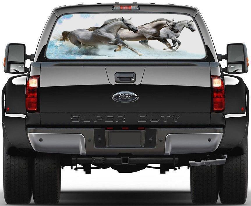 Galloping White Horses 02 Rear Window Graphic Decal Sticker Car Truck SUV 317