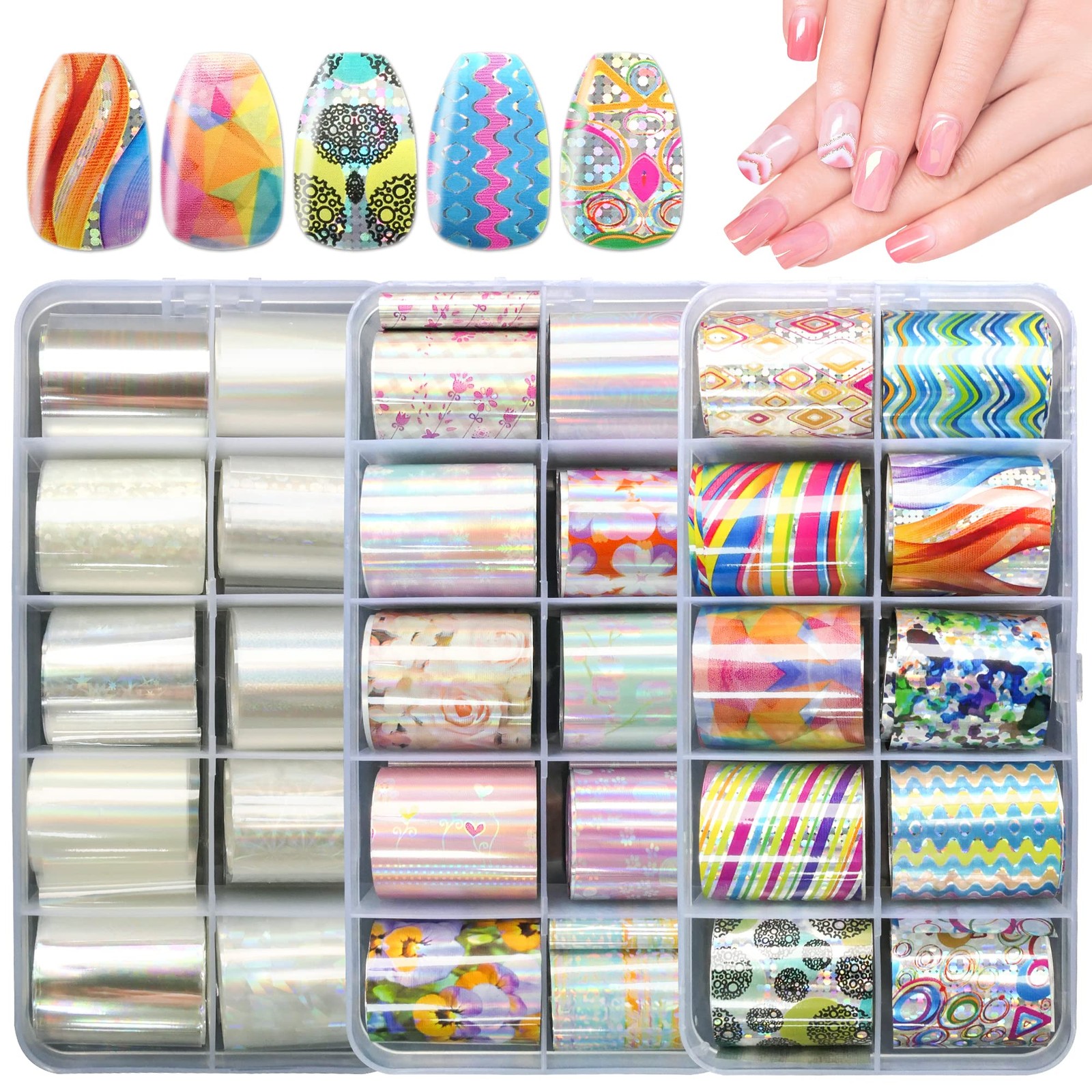 AddFavor 30 Roll Nail Foil Transfer Sheets Holographic Colorful Multicolor