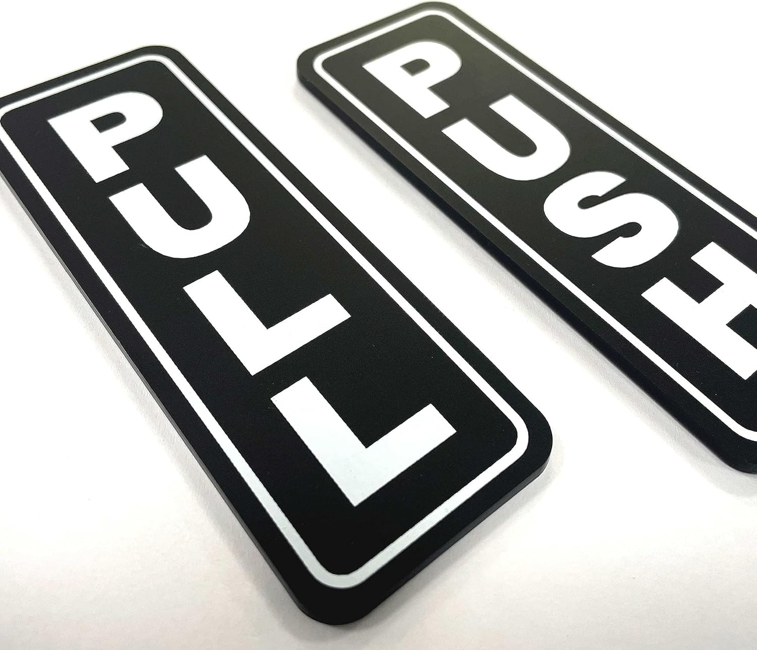 Push Pull Stickers Sign, 2 Pack 2X5 Inch, Vertical Decal Self-Adhesive, Black/Wh