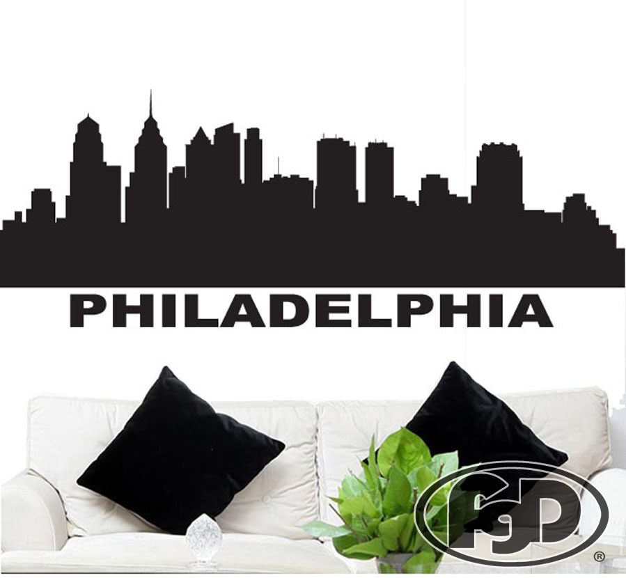 FGD Philadelphia Pennsylvania City Skyline Vinyl Wall Decal / Sticker 20″ x 53″