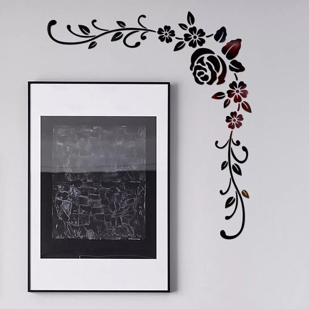 2pcs 3D Acrylic Mirror Flower Wall Stickers Mural Decal Removable Home Art Decor