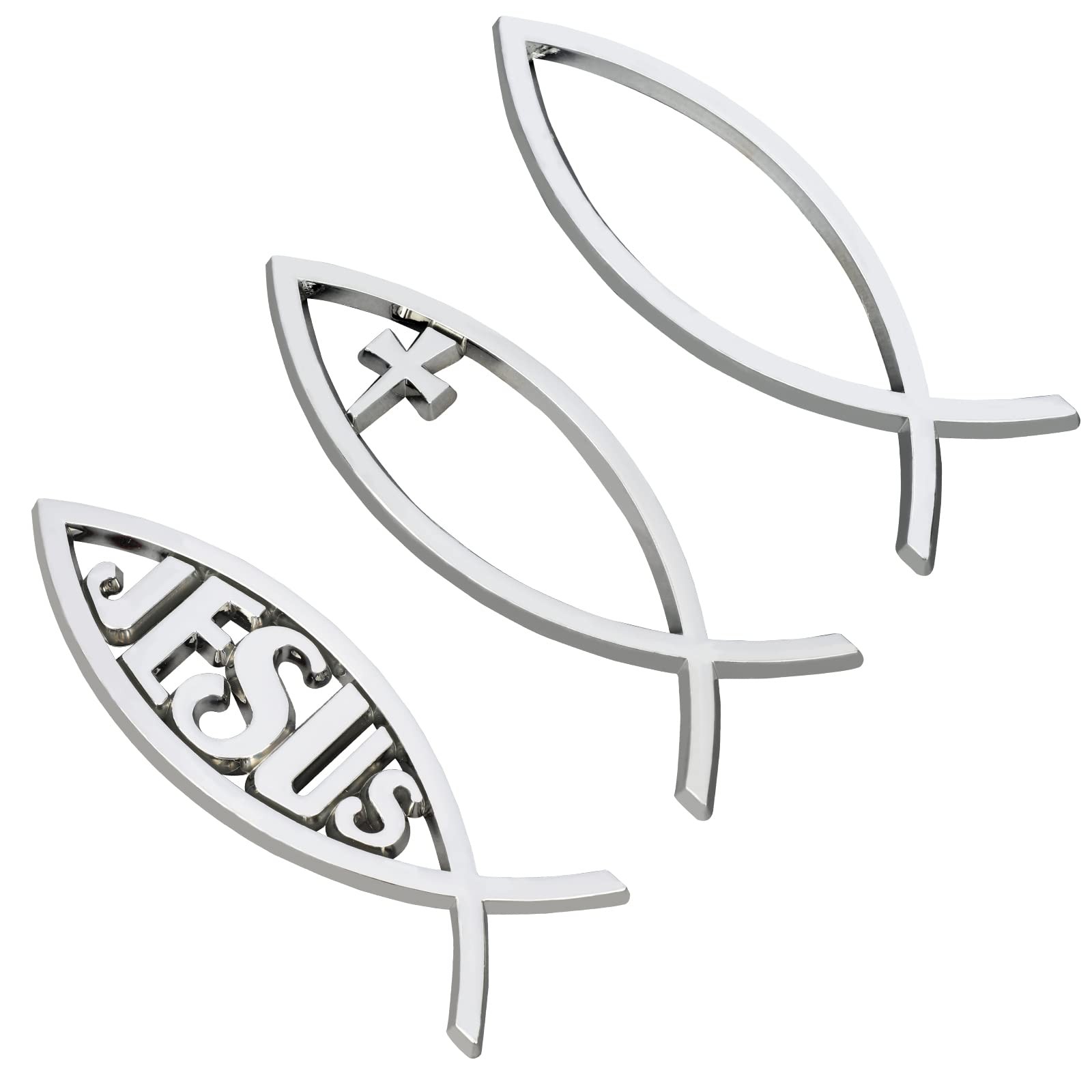 3PCS Silver Jesus Fish Car Emblem 5.5×1.8in Plastic Christian Fish Sticker fo…