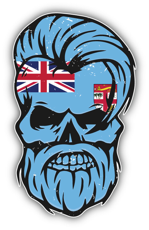 Grunge Beard Skull Fiji Flag Sticker Decal