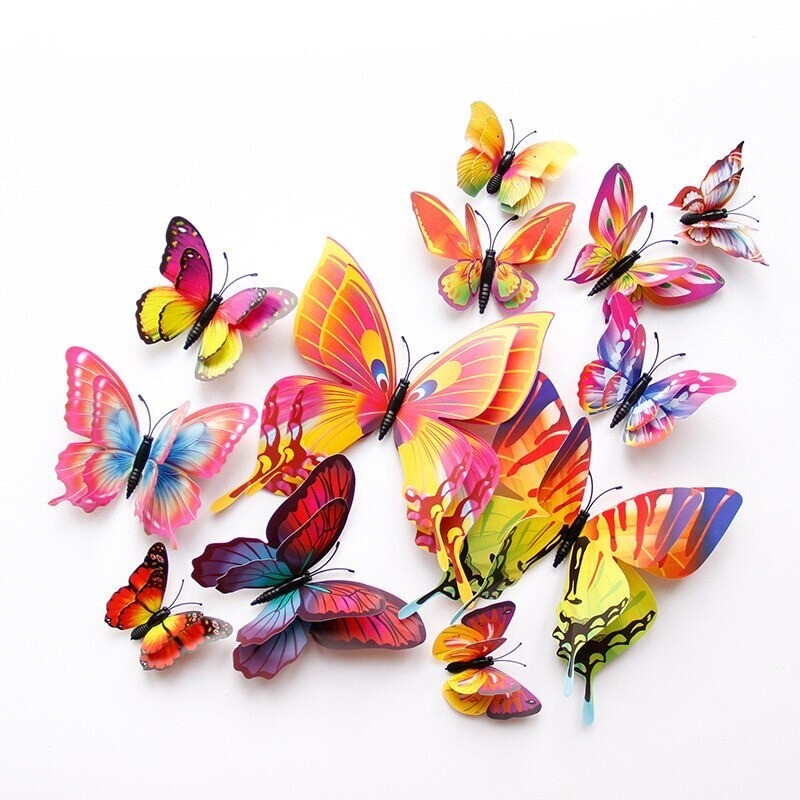 24 Pieces Decorative Beautiful Multi-Color 3D Butterfly Removable Wall Sticker