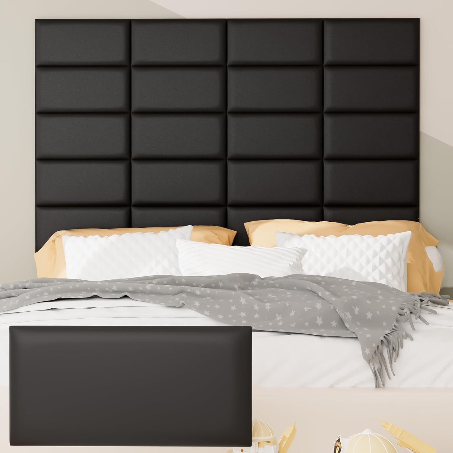 Stylish Twin Headboards – Self-Adhesive 3D Upholstered Wall Panels (6 Pack)