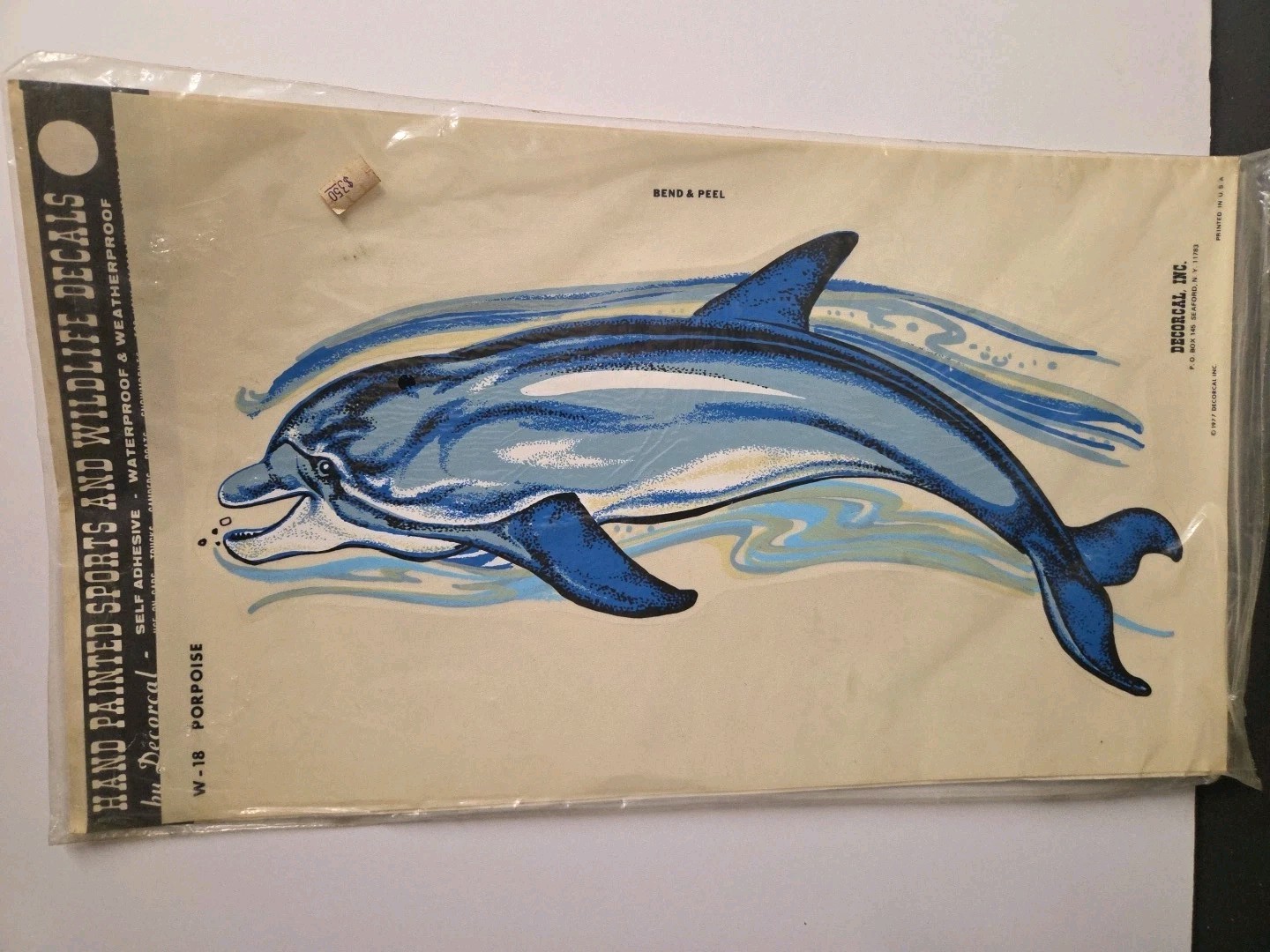 Vintage 1970’s NOS Hand Painted Sports And Wildlife Decals W-18 PORPOISE 10×17