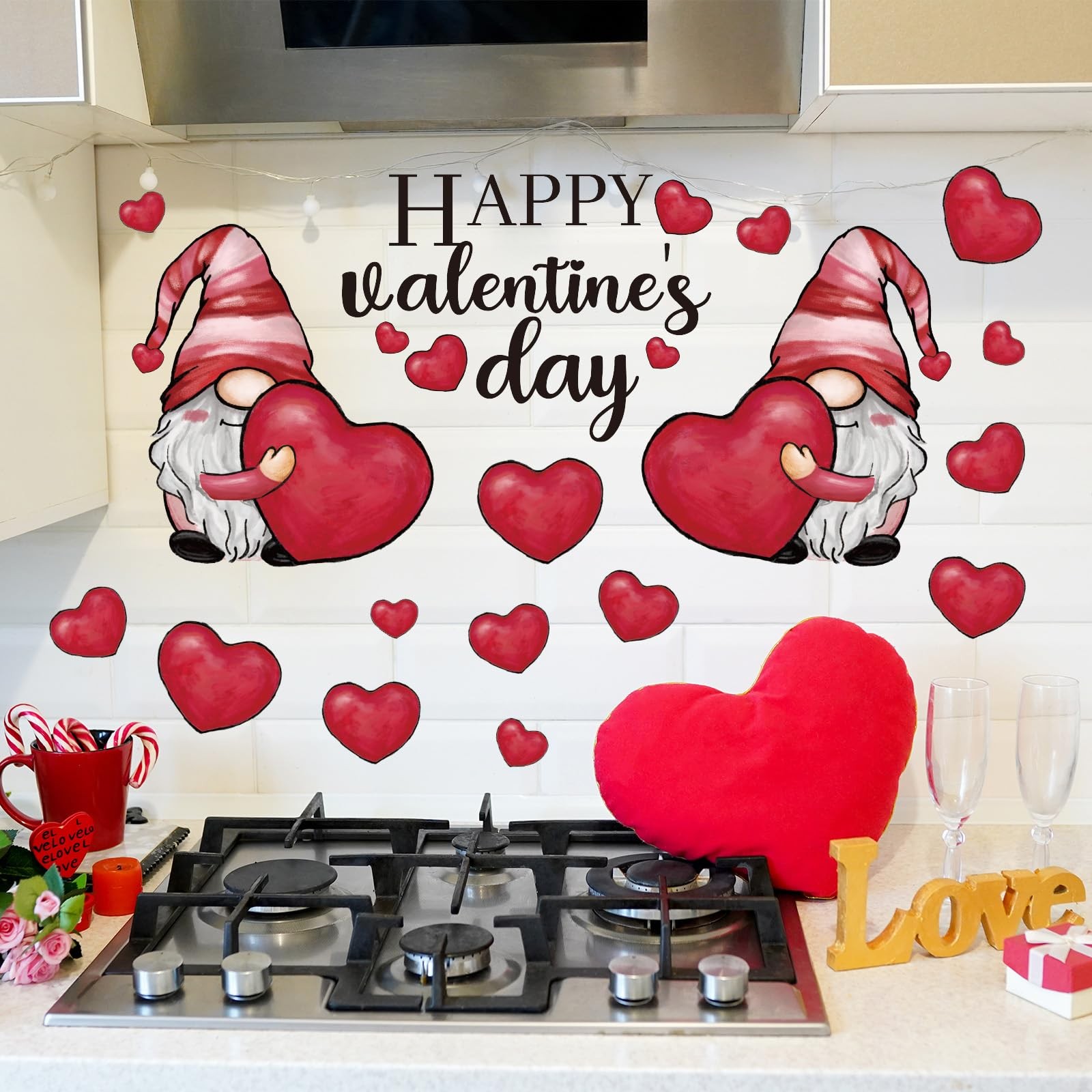 Happy Valentine’s Day Wall Stickers Gnome Love Heart Wall Decals Large Room Mur