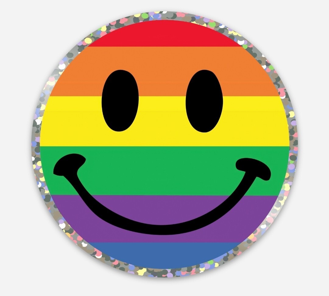 3x Rainbow Sparkle Smiley Face Vinyl Sticker 3″ Round Smile Weatherproof