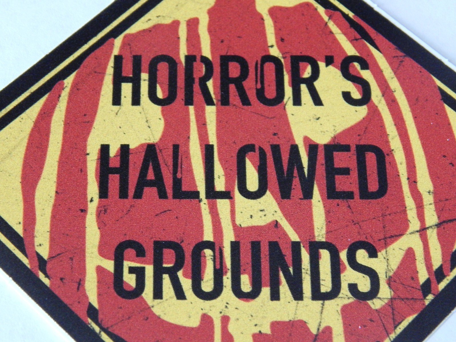 Horror’s Hallowed Grounds Pumpkin Halloween Sticker 4″ X 4″ Red Yellow Black New