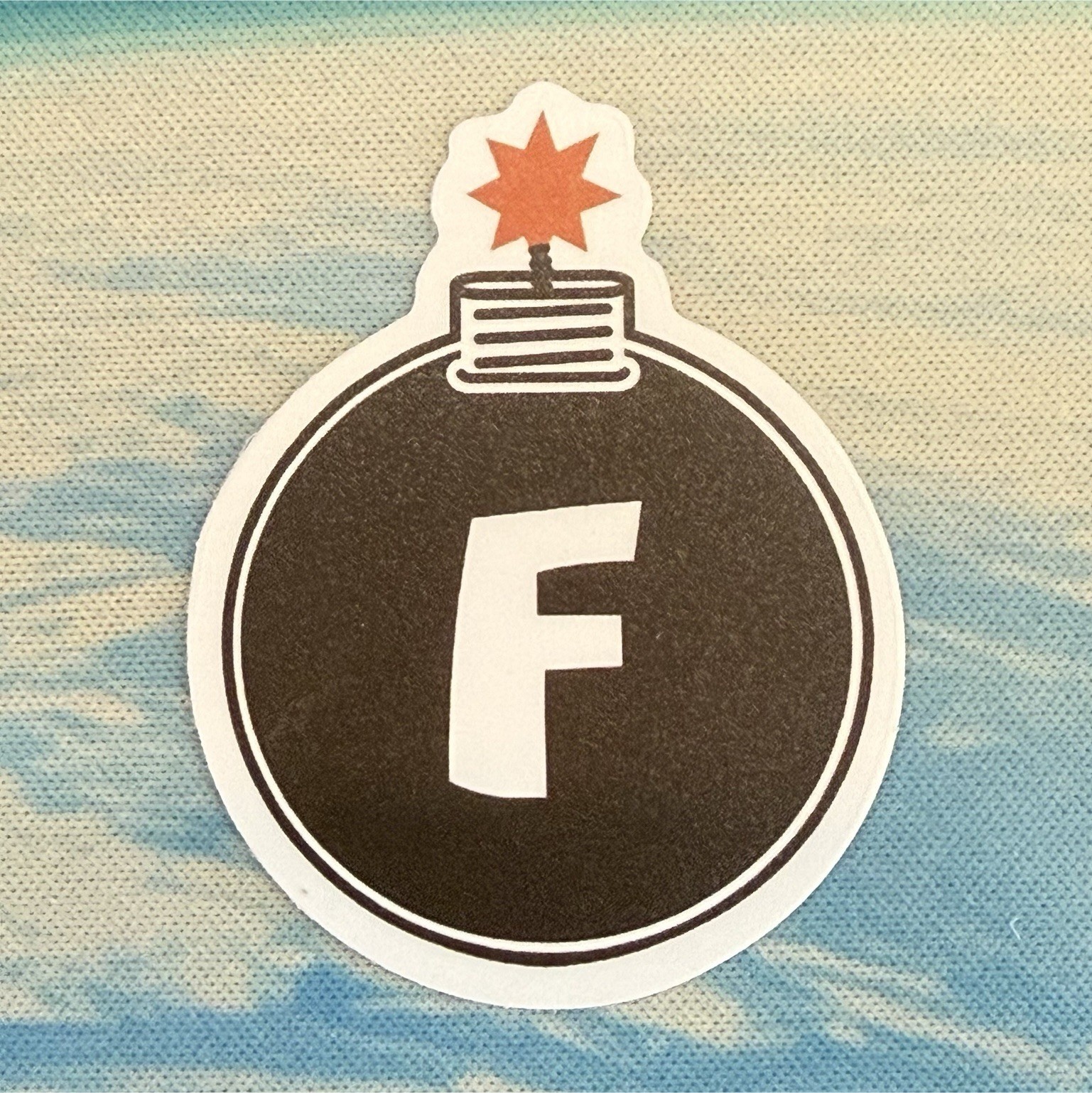 Bomb Icon “F” Novelty Sticker Decal Round Black White Red Wall Window