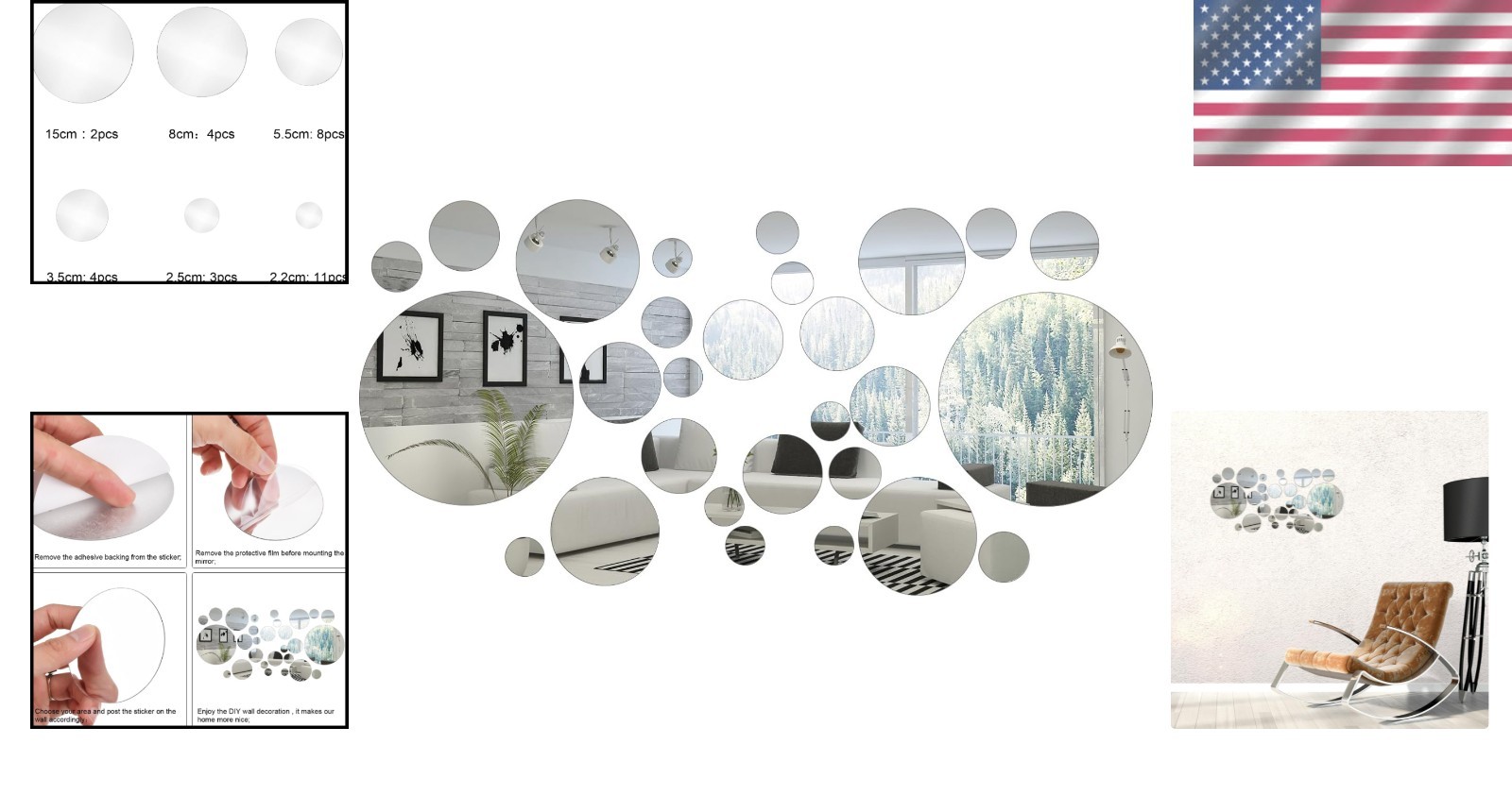Transform Your Space: 32 Acrylic Mirror Decals with Reflective Circular Design