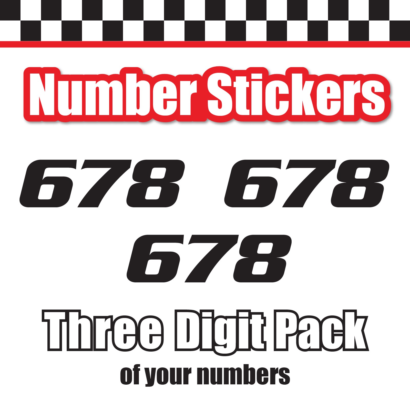 3 Digit Single Number Stickers Custom Decal Locker Door 3pcs Serpentine Std