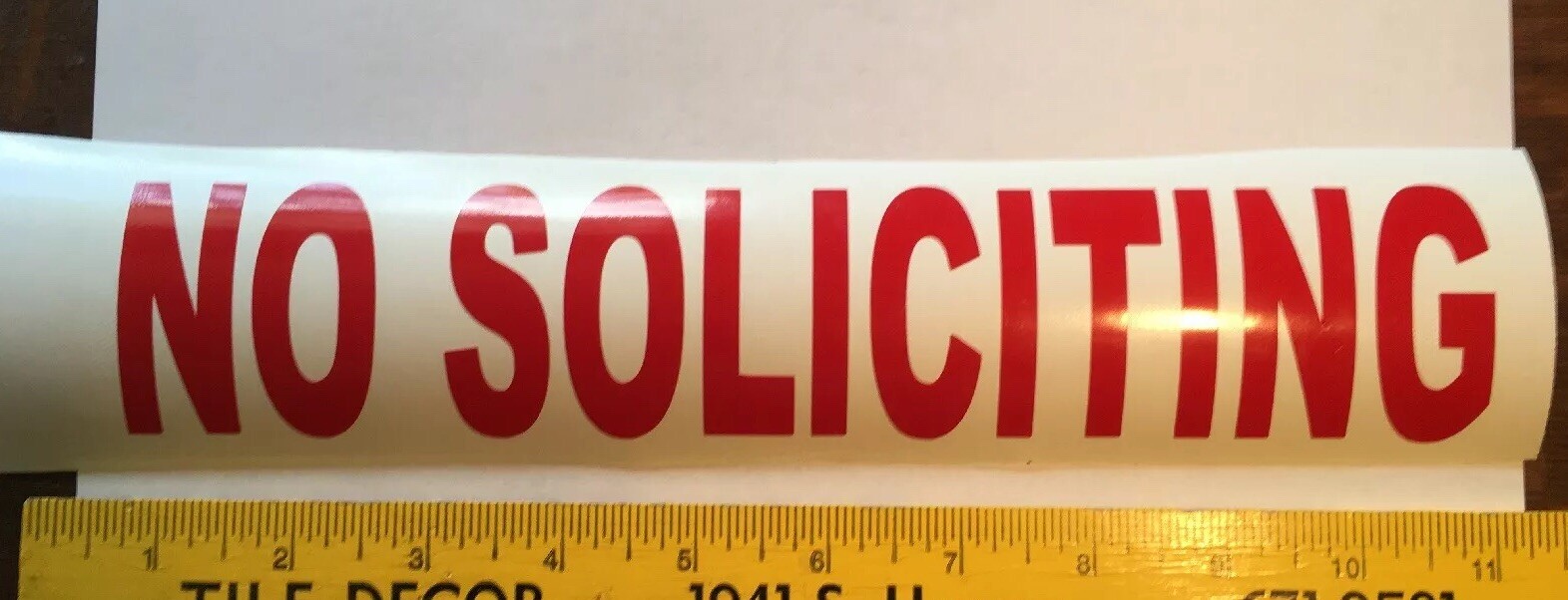 NO SOLICITING DECAL/STICKER FOR WINDOW/DOOR OR ANY SMOOTH SURFACE 2 1/2 X 10 1/2