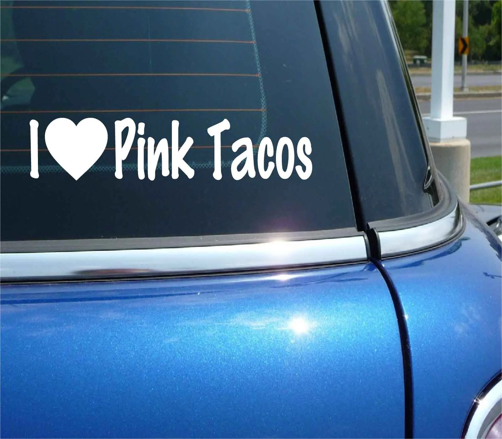 I LOVE PINK TACOS DECAL STICKER FUNNY JOKE PRANK LESBIAN HEART CAR TRUCK