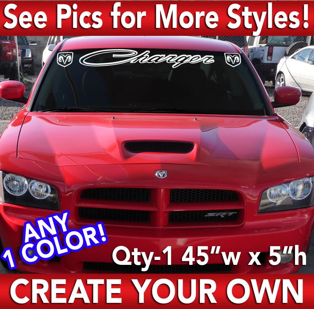 CUSTOM TEXT ” CHARGER ” RT SRT WINDSHIELD VINYL DECAL STICKER 44″w x 4″h