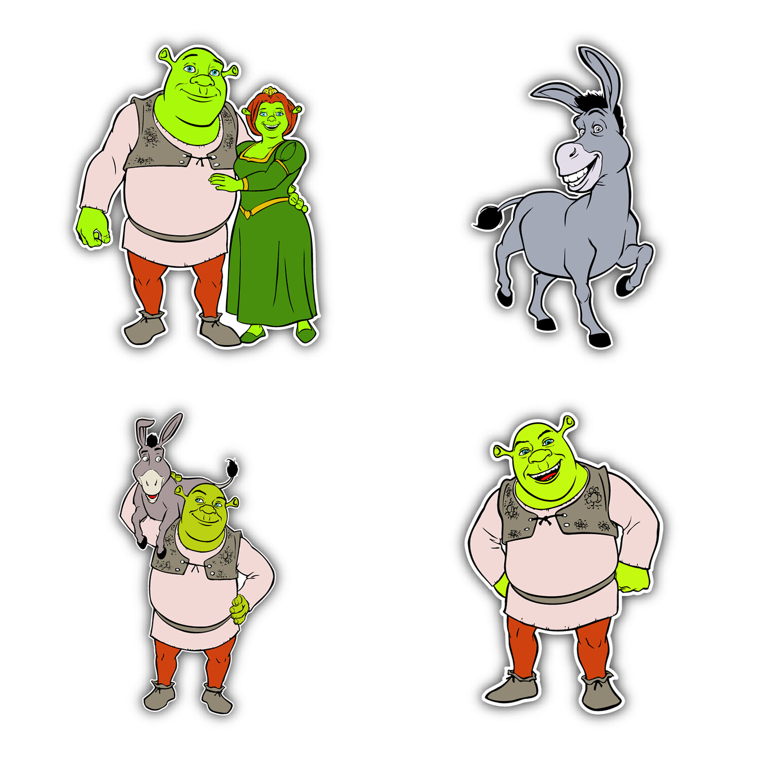 Shrek Cartoon Set Of 4 Vinyl Sticker Decal – 5” longer side ID:2