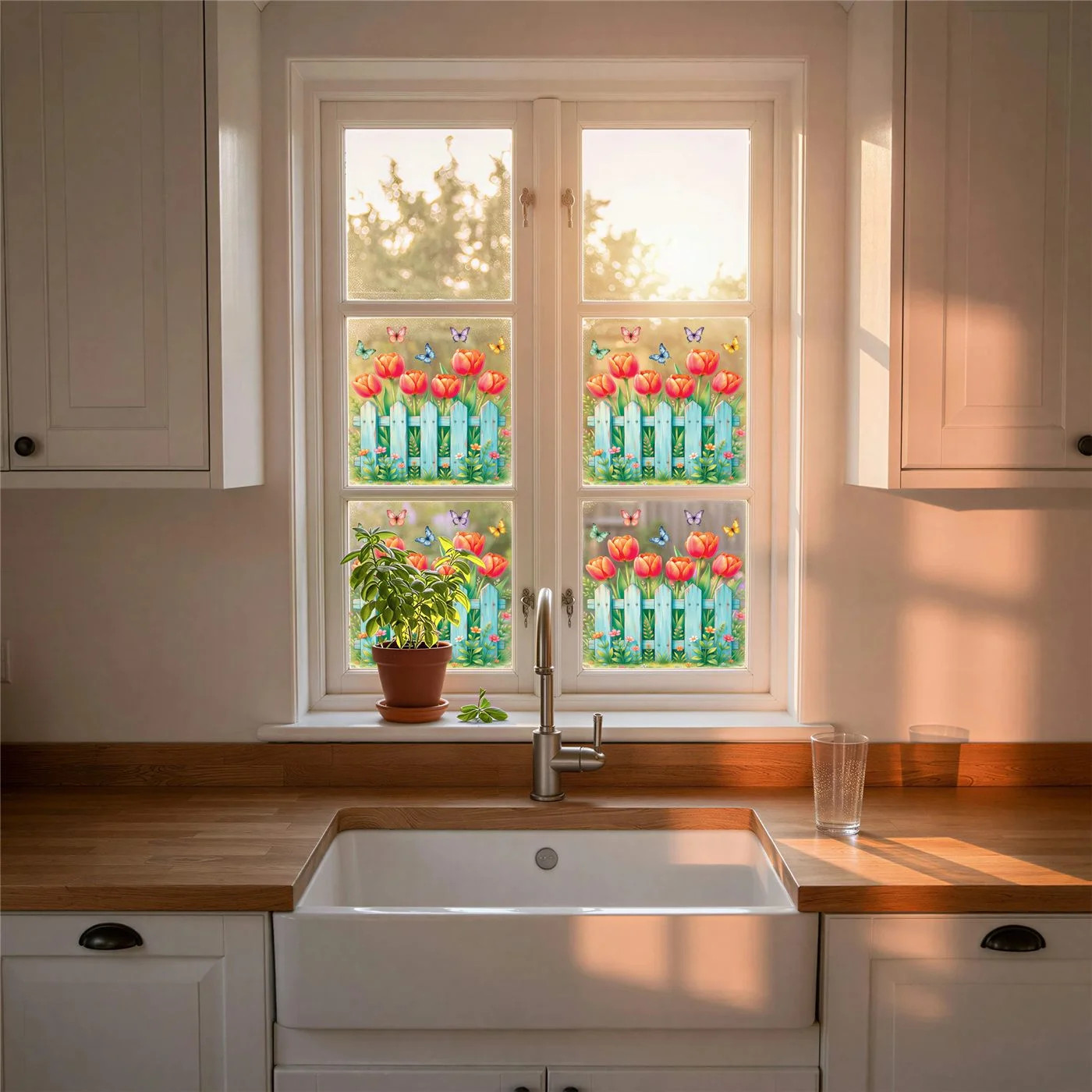 Tulip Garden Window Cling Set 2 Scenes 24×12 in Floral Static Cling Bird Safe