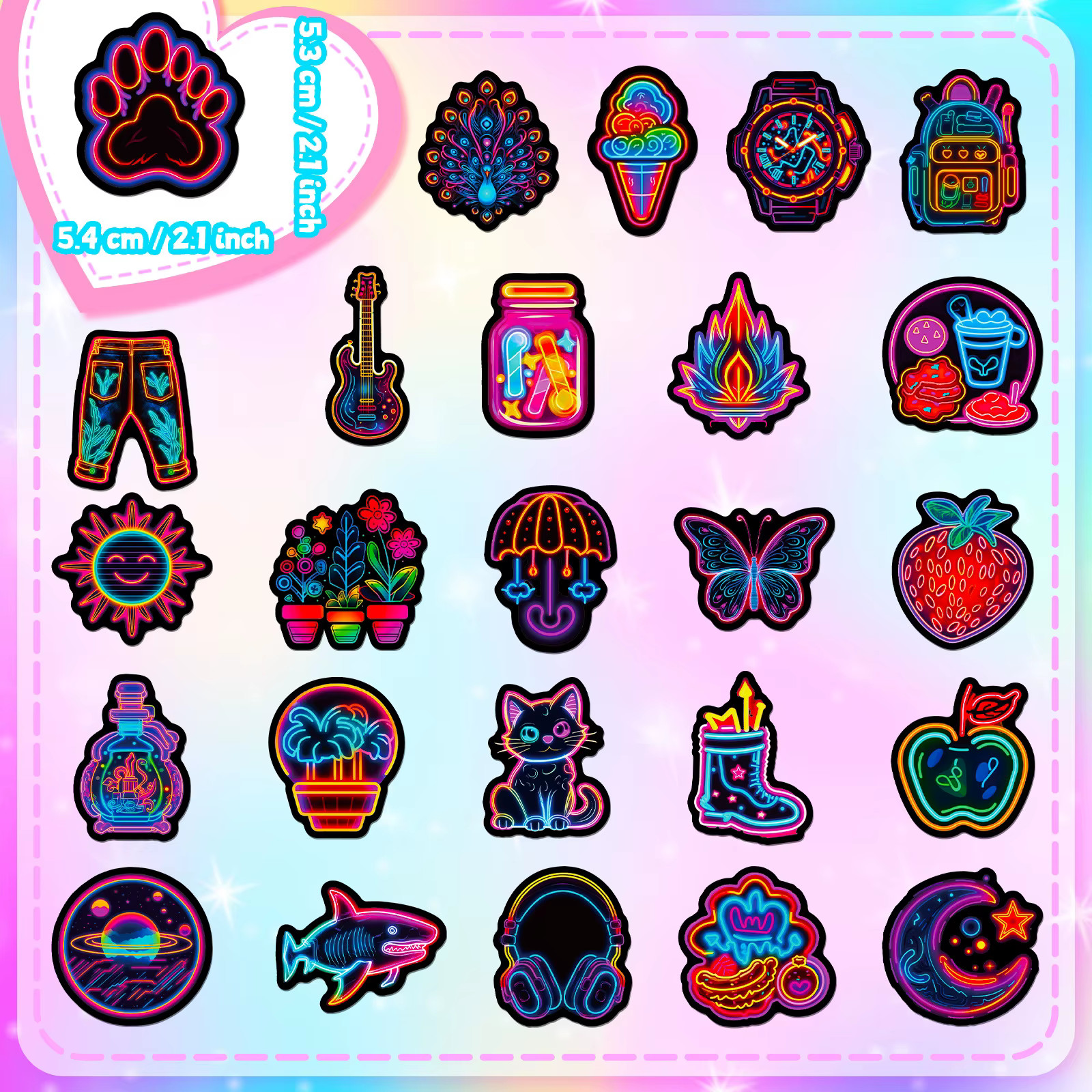 10 pc Fun Neon Light Sticker Set Collectible Stickers ST16