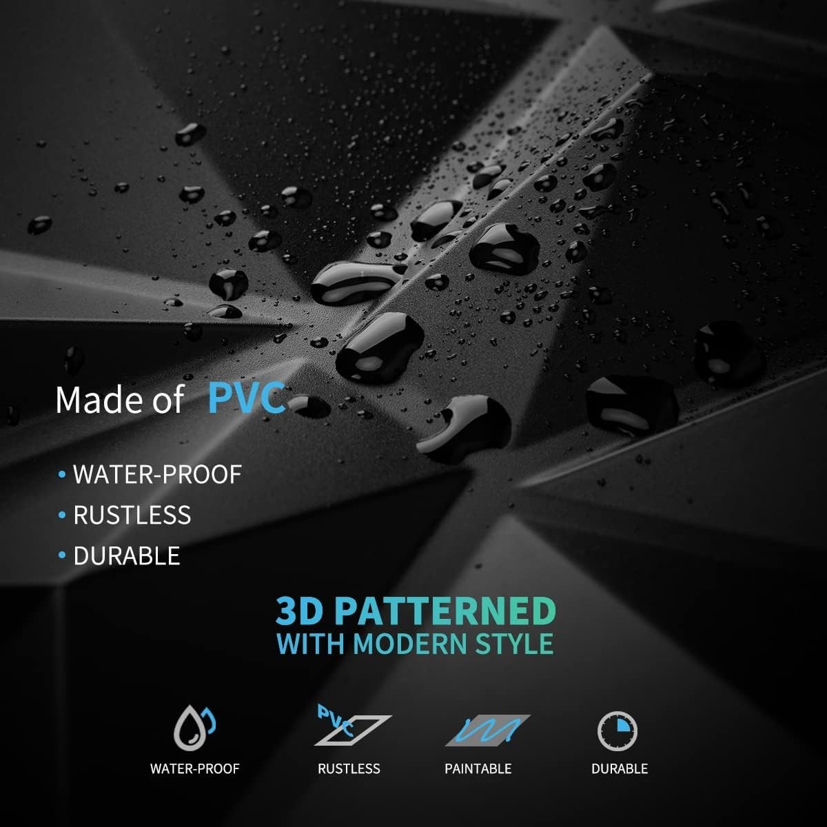 Decorative 3D Wall Panels in Diamond Design, 12″x12″ Matt Black for Home and …