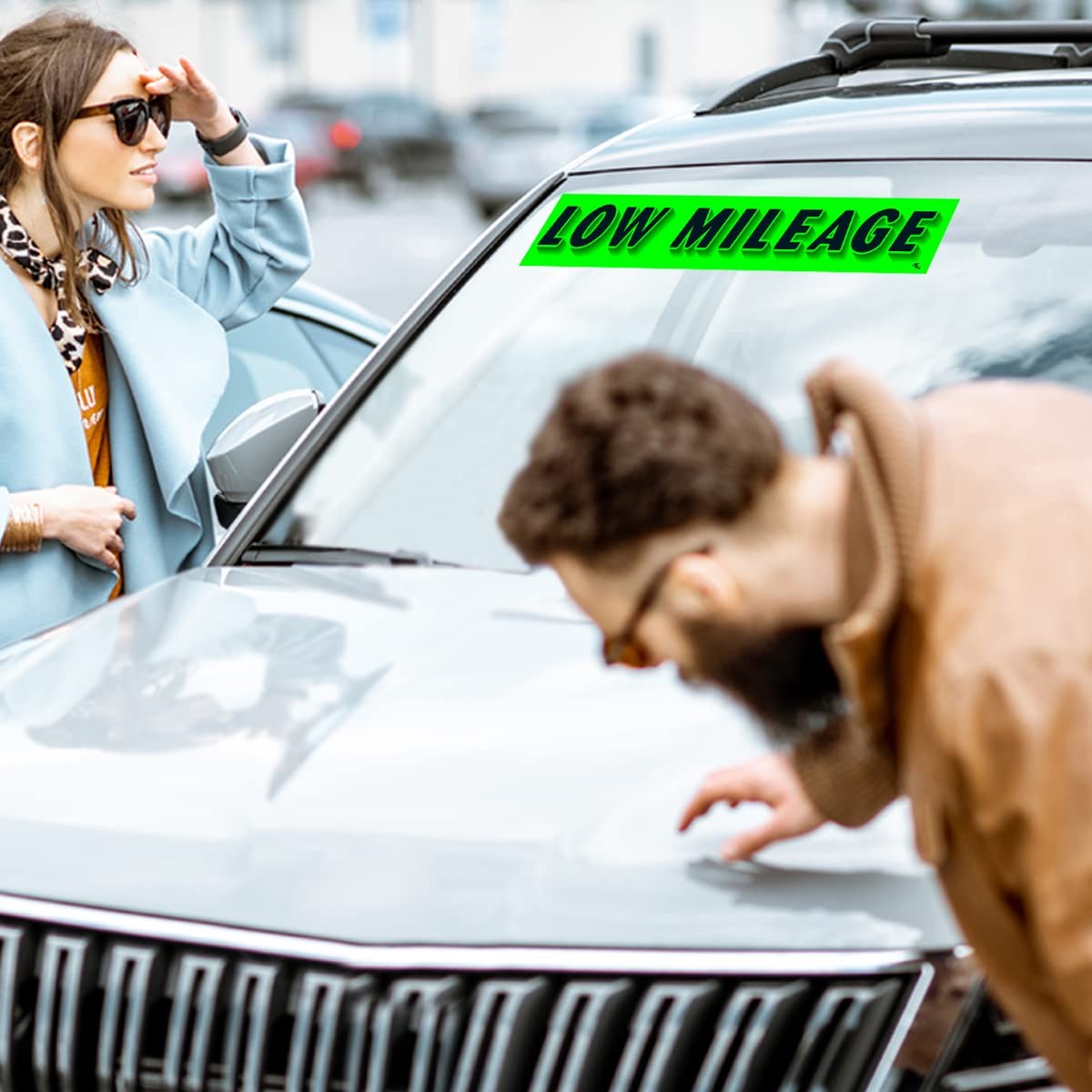 Low Mileage Windshield Stickers, Chartreuse Green, 12Pack
