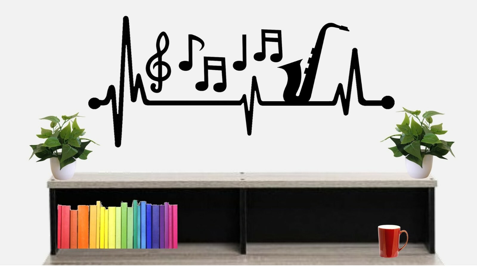 Sax Saxophone Music Notes Heartbeat Lifeline Wall Decal Marching Band Art BG496