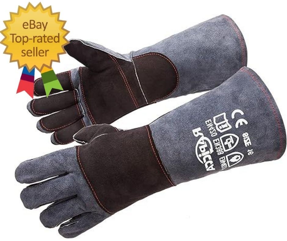 Fireplace Gloves Fire Heat Resistant: Dark-Grey 16IN 932℉ – Fireproof Leather fo
