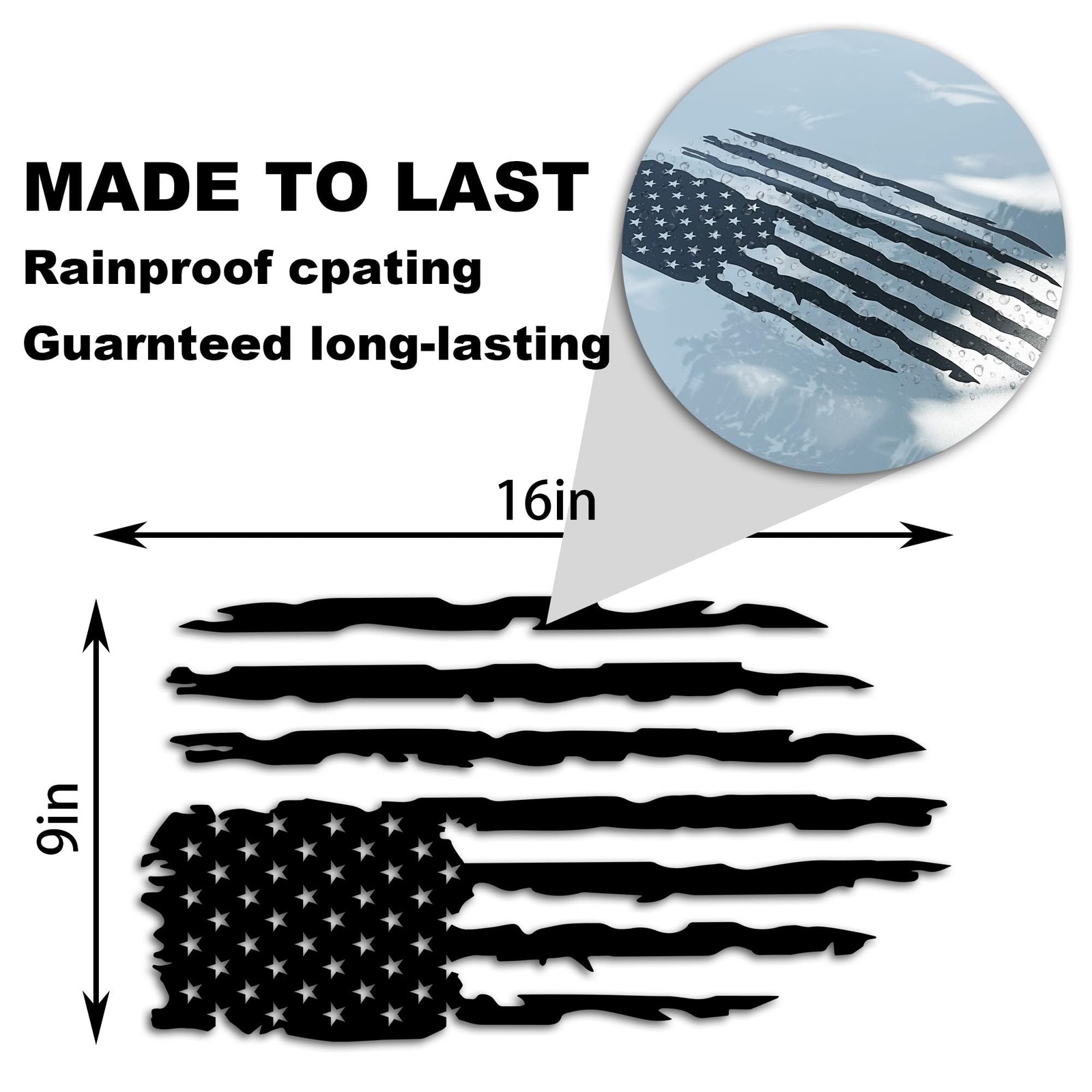 American Flag Truck Decal Vinyl Tailgate Sticker for Cars and Walls 16x9in