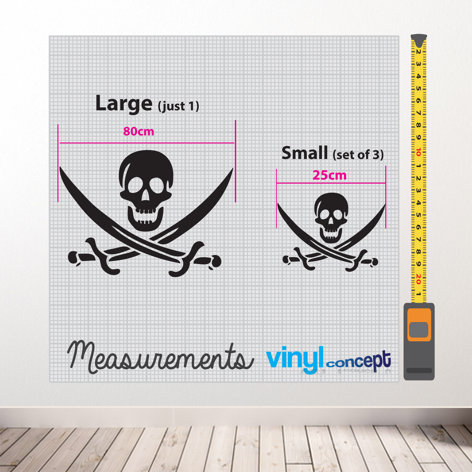 Skull and Cross Bones Pirates Swords Skulls Kids Wall Stickers Decal Decor A19