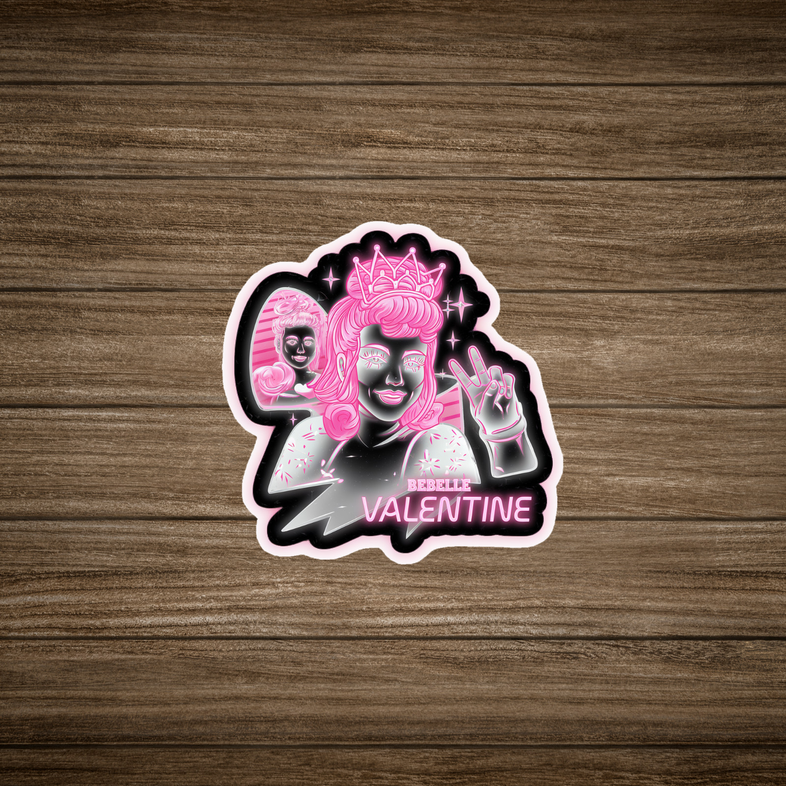 Neon Pink Valentine Queen Sticker – Trendy 90s Anime Inspired Sticker Decal #259