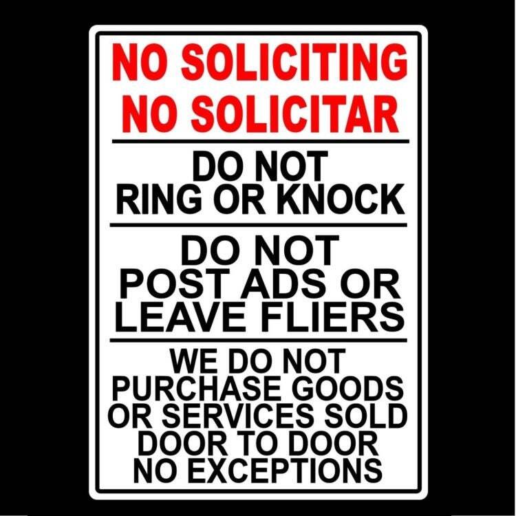 No Soliciting No Solicitar Do Not Ring Knock No Sales People Sign / Decal /