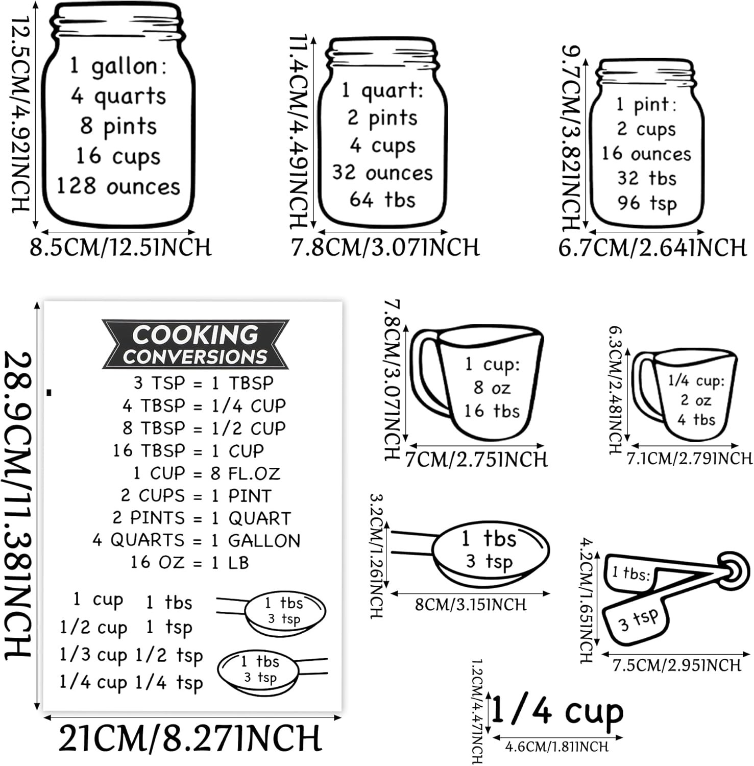 Kitchen Unit of Measurement Conversion Chart, Vinyl Measuring Conversion Decals