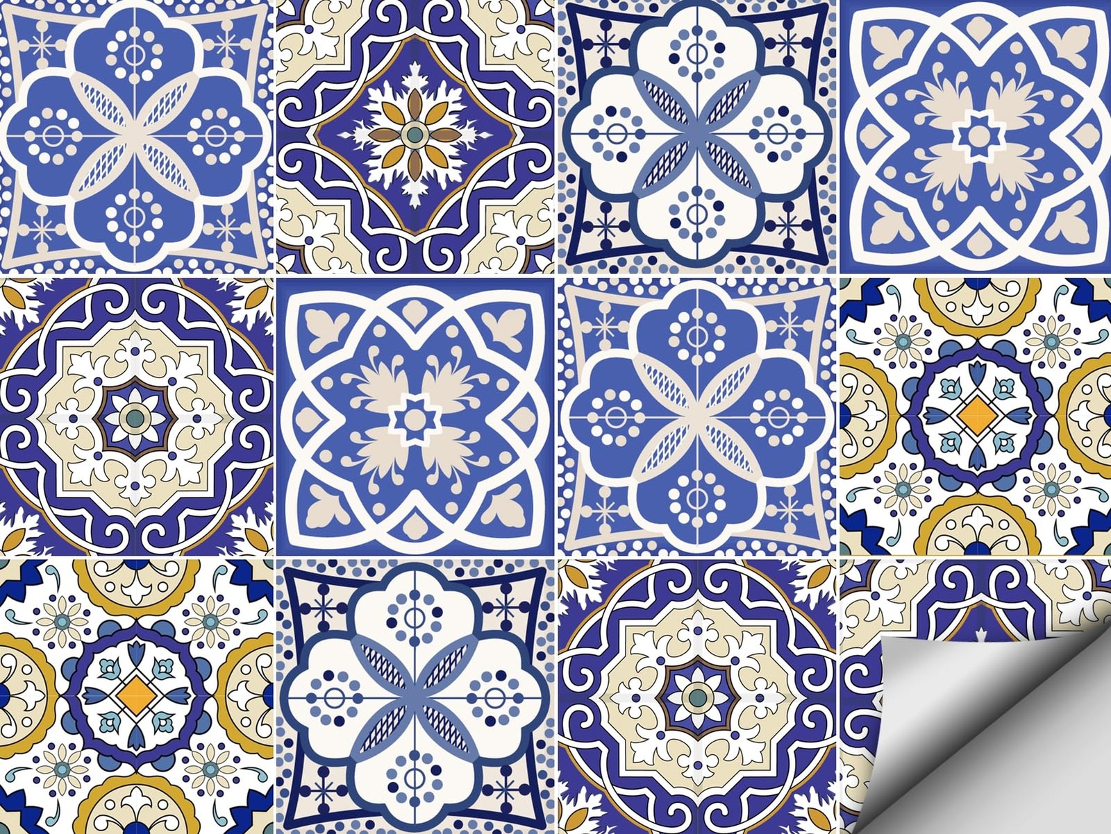 12 Pcs(6″x6″) Retro Mexican Tile Stickers Peel and Stick Decorative Backsplas…