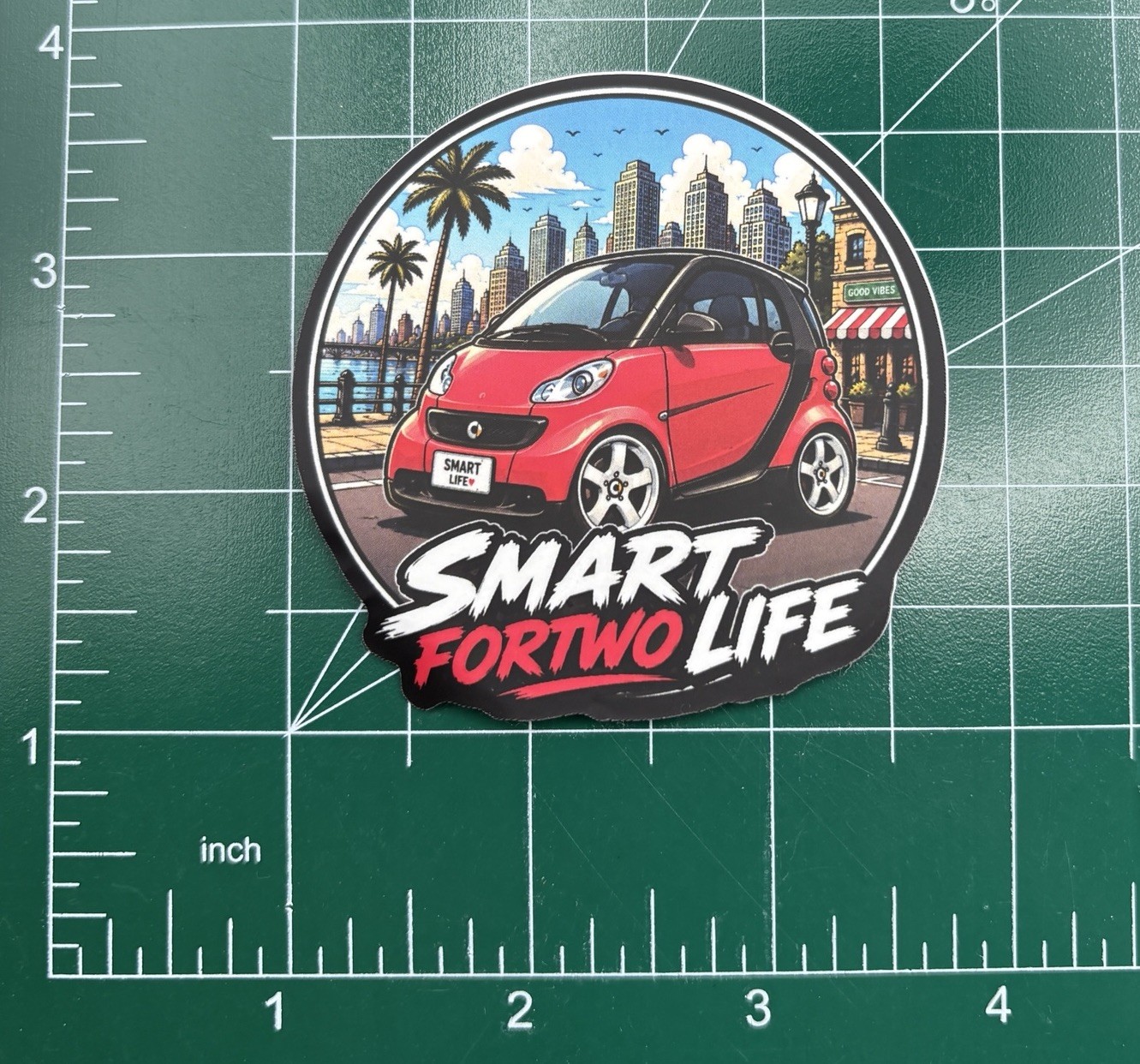 Smart Fortwo Life Vynil Sticker Decal Cartoon Waterproof Laptop, Bumper Etc