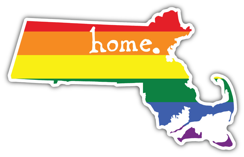 Massachusetts USA State Map Pride Home Rainbow LGBT Flag Bumper Sticker ‘SIZES’