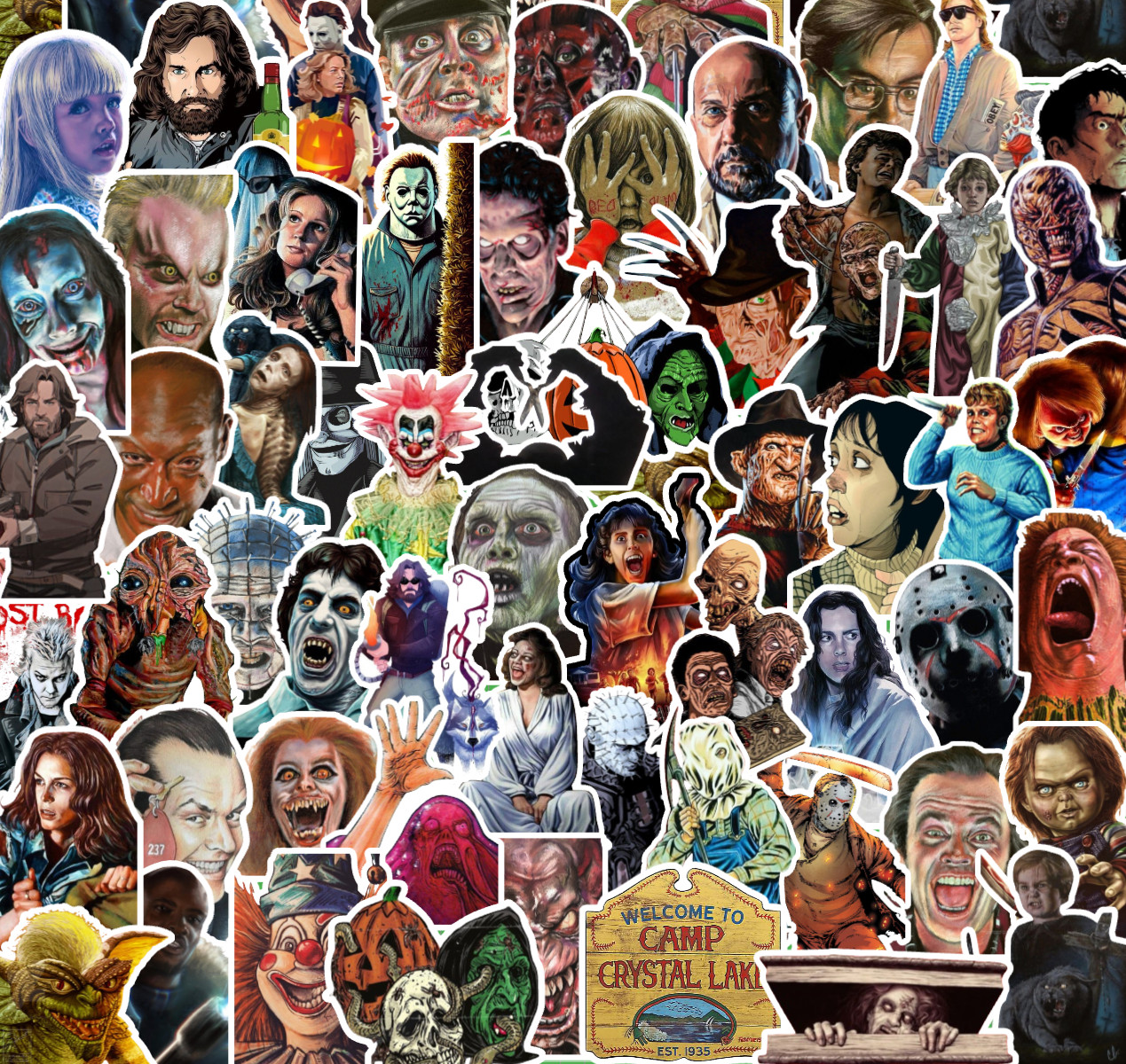 25/50 80’s Horror Movie Sticker Pack-Waterproof Vinyl- Halloween Friday the 13th