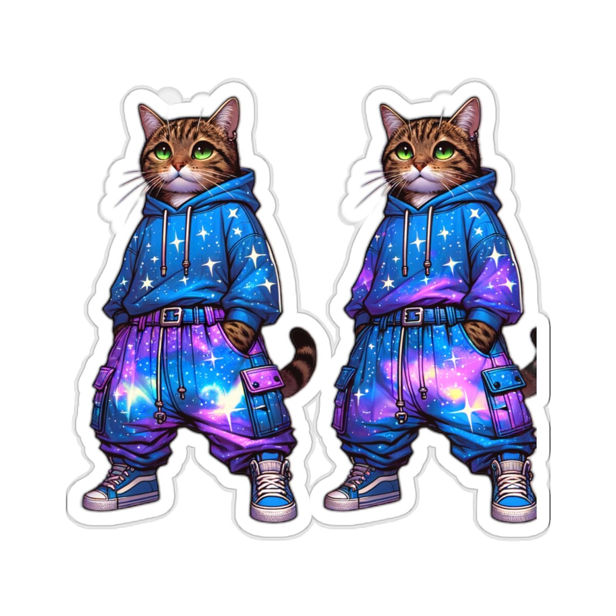 Sticker Tabby Cat Streetwear Galaxy 2×2″ 3×3″ 4×4″ 6×6″
