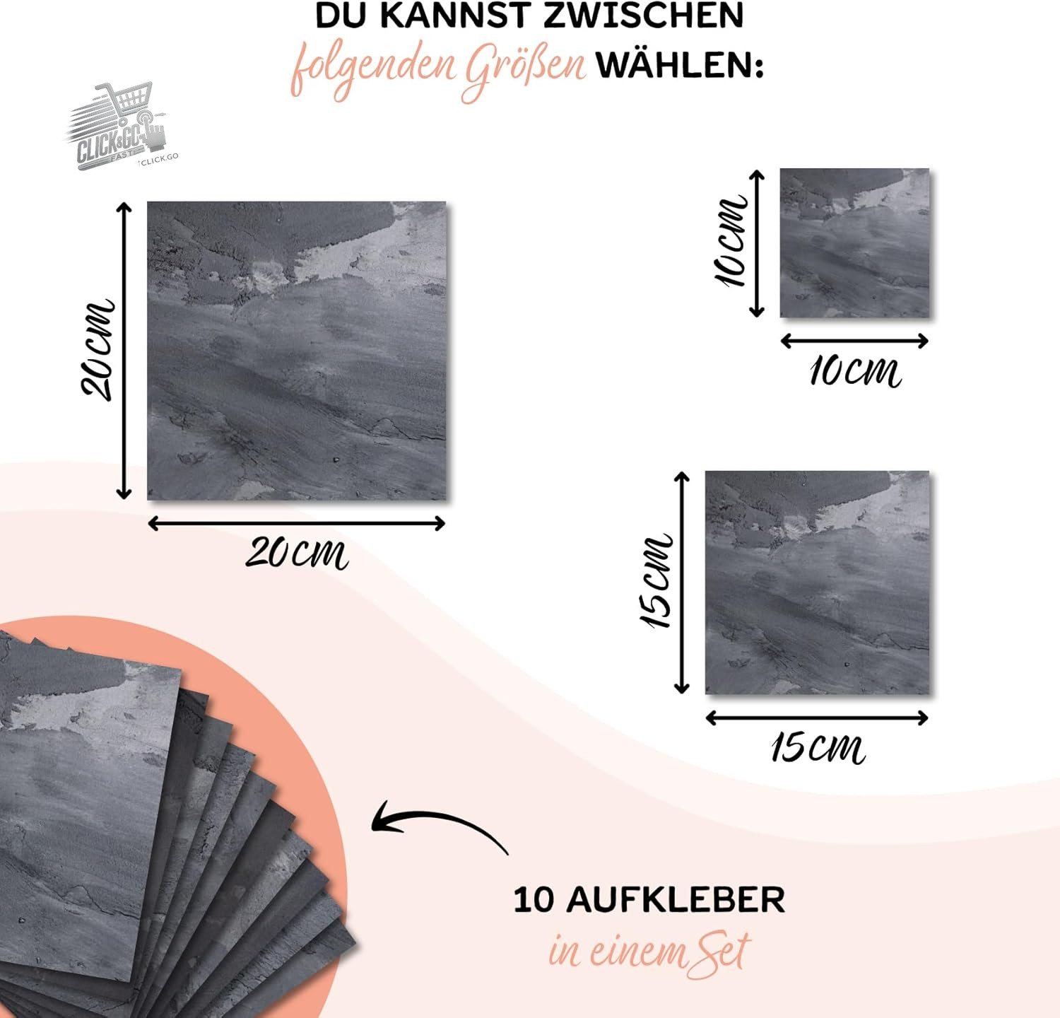 Y042-01 – 10 Tile Stickers, Self Adhesive Film for Kitchen or Bathroom, and