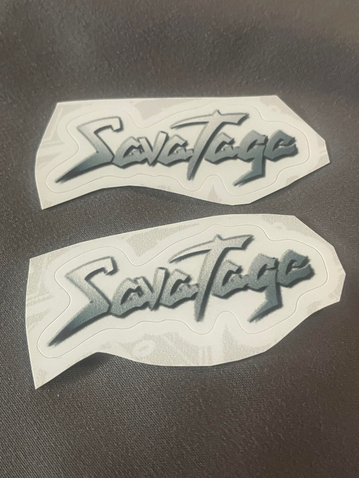 Lot (2) SAVATAGE 3/4″ x 2 1/8″ Band Logo Black White STICKERS Fast! FREE SHIP!
